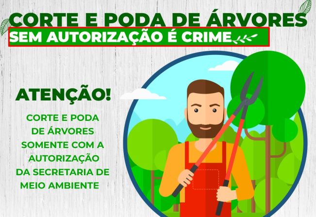 Atenção: Poda ou corte de árvores somente com autorização.